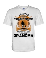 I Am The Luckiest - Best Gift For Grandson From Grandma V-Neck T-Shirt tile