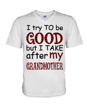TAKE AFTER MY GRANDMOTHER - GIFT FOR GRANDKIDS V-Neck T-Shirt tile