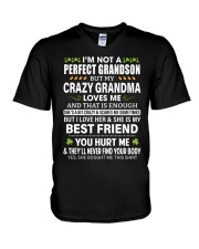 I'm Not A Perfect Grandson But My Crazy Grandma Loves Me V-Neck T-Shirt tile