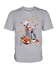 Autumn Leaves Bedlington Terrier V-Neck T-Shirt tile