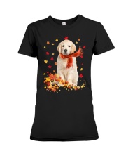 Autumn Leaves Scraf Golden Retriever Premium Fit Ladies Tee tile