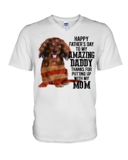 Father Day - Red Long Haired Dachshund V-Neck T-Shirt tile