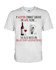 She Also Needs - English Cream Golden Retriever V-Neck T-Shirt tile