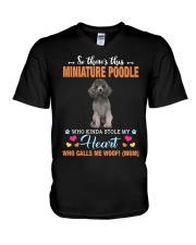 Kinda Stole - SILVER Miniature Poodle V-Neck T-Shirt tile