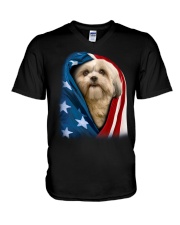 American flag - Shih Tzu Dog V-Neck T-Shirt tile