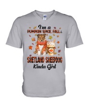 Pumpkin Kinda - Shetland Sheepdog 2 V-Neck T-Shirt tile