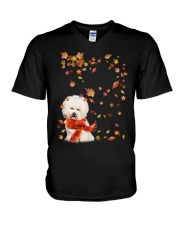 Leaf Scarf - CREAM Bichon Frise V-Neck T-Shirt tile