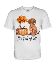 It is Fall - Dachshund 3 V-Neck T-Shirt tile