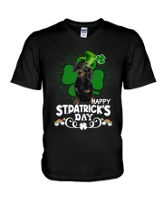 Happy Clover - BLACK Dachshund V-Neck T-Shirt tile