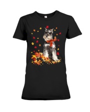 Autumn Leaves Scraf - Miniature Schnauzer 3 Premium Fit Ladies Tee tile
