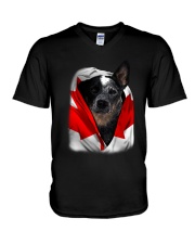 Canada Flag - Blue Heeler V-Neck T-Shirt tile