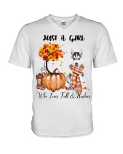 Girl Love Fall And - Husky V-Neck T-Shirt tile