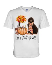 It is Fall - Standard Poodle V-Neck T-Shirt tile