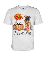 It is Fall - Pug 2 V-Neck T-Shirt tile