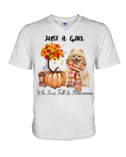 Fall And - Pomeranian 1 V-Neck T-Shirt tile