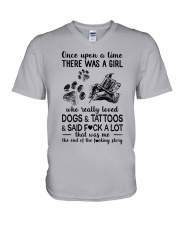 Girl love Tattoos and Dog V-Neck T-Shirt tile