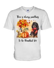 Thankful For - BLACK LONG HAIRED Dachshund V-Neck T-Shirt tile