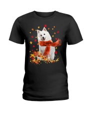 Autumn Leaves Scraf - Japanese Spitz Ladies T-Shirt tile