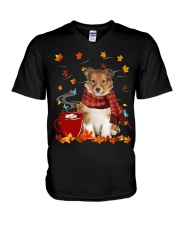 Hot Chocolate - Shetland Sheepdog 2 V-Neck T-Shirt tile