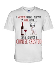 She Also Needs - Chinese Crested V-Neck T-Shirt tile