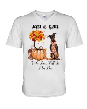Fall And - Min Pin V-Neck T-Shirt tile