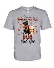 Pumpkin Kinda - BLACK Pug V-Neck T-Shirt tile