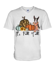 Fall Pumpkin Bull Terrier Dog V-Neck T-Shirt tile