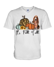 Fall Pumpkin Basset Hounds V-Neck T-Shirt tile