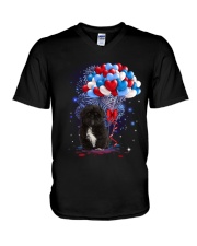 Balloons love 4th - Shih Tzu Black V-Neck T-Shirt tile