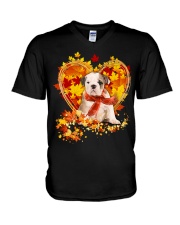 Autumn Leaf - old english bulldog V-Neck T-Shirt tile
