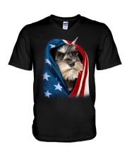 American flag - Miniature Schnauzer V-Neck T-Shirt tile