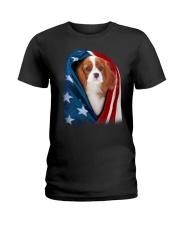 American flag - Cavalier King Charles Spaniel 3 Ladies T-Shirt tile