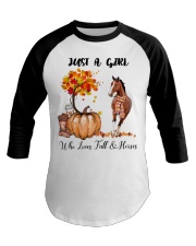 Girl Love Fall And Horses Baseball Tee tile