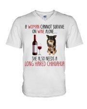 She Also Needs - Long Haired Chihuahua V-Neck T-Shirt tile