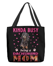 Kinda Busy - BLACK LONG HAIRED Dachshund All-Over Tote tile