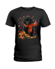 Autumn Leaves Scraf Toy Poodle 1 Ladies T-Shirt tile