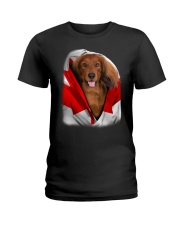 Canada Flag - Red Long Haired Dachshund Ladies T-Shirt tile