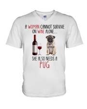 She Also Needs - Pug V-Neck T-Shirt tile