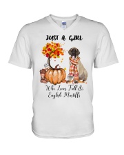 Fall And - English Mastiff V-Neck T-Shirt tile