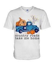 Blue Car - TAN Pekingese V-Neck T-Shirt tile