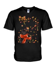 Leaf Scarf - BLACK Pug 2 V-Neck T-Shirt tile