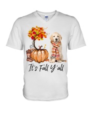 It is Fall - Golden Retriever V-Neck T-Shirt tile