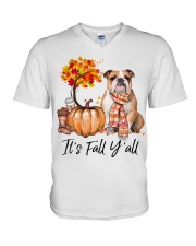 It is Fall - English Bulldog 1 V-Neck T-Shirt tile