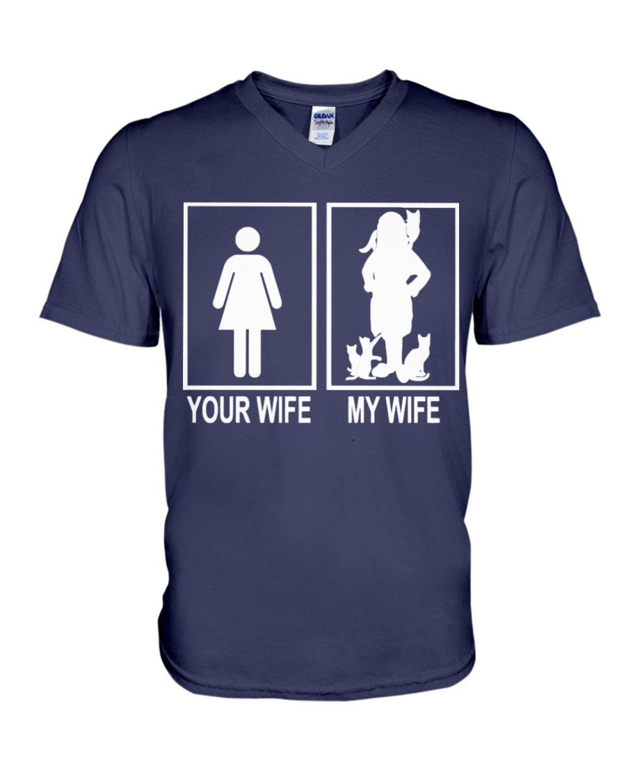 MY WIFE LOVE CATS V-Neck T-Shirt