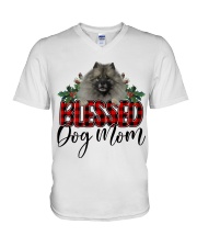 Blessed Dog Mom - GREY Keeshond V-Neck T-Shirt tile