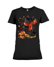 Autumn Leaves Scraf Pug 1 Premium Fit Ladies Tee tile
