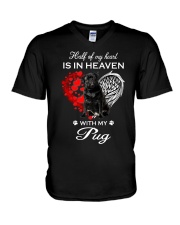 In Heaven - BLACK Pug V-Neck T-Shirt tile