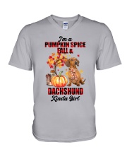 Pumpkin Girl - Red Dachshund V-Neck T-Shirt tile
