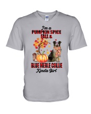 Pumpkin Girl - Blue Merle Collie V-Neck T-Shirt tile