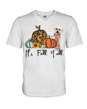 Fall Pumpkin Bichon Frise 2 V-Neck T-Shirt tile